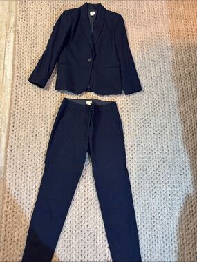 J. Crew Navy Tailored Blazer and Slim Pants Set